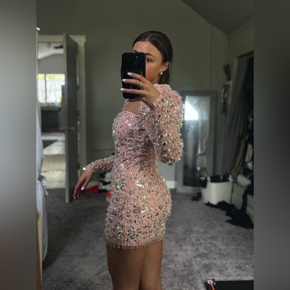 ASOS LUXE Pink Sequin Embellished Mini Dress - Picture 5 of 8